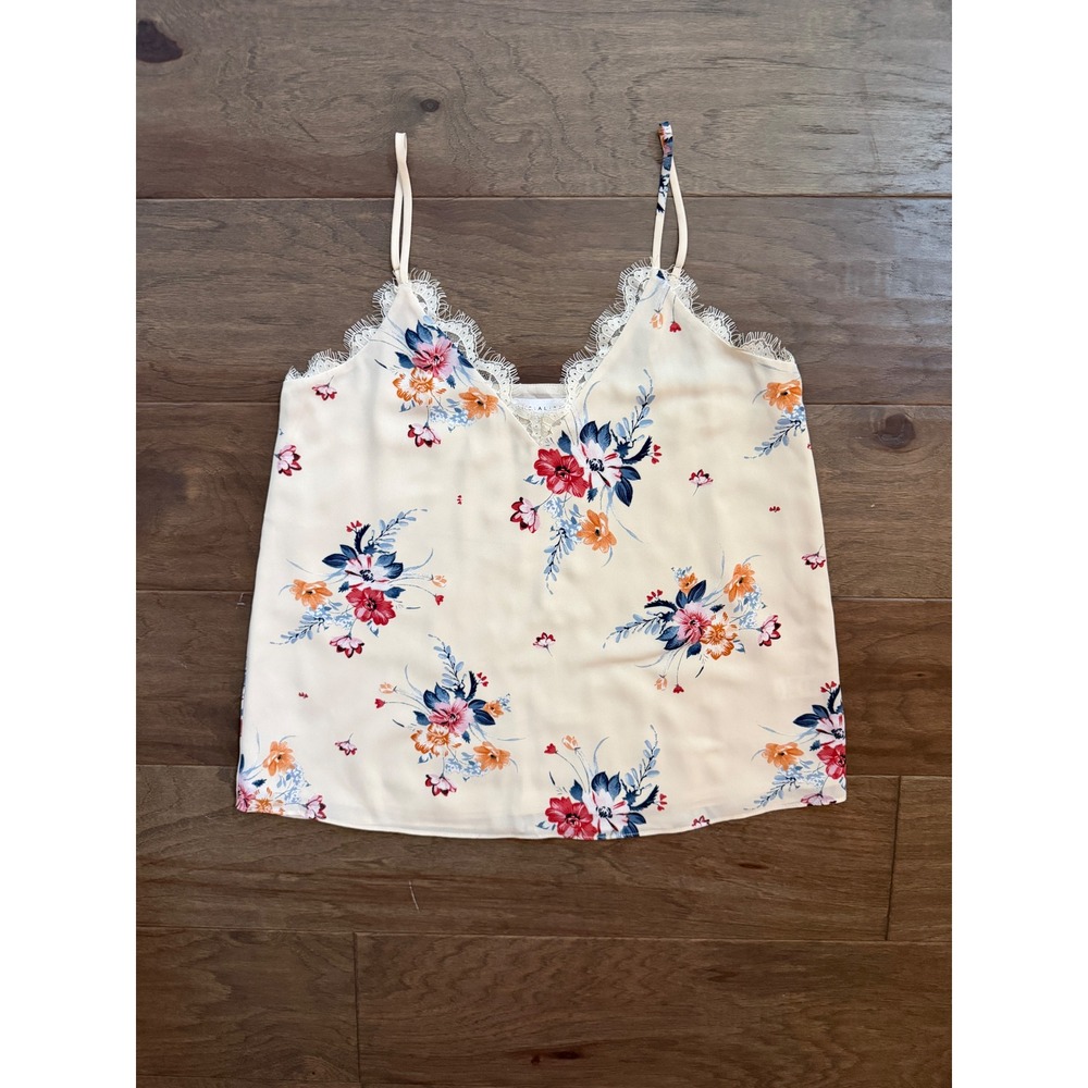 Socialite Floral Cami Top Women Small Cream Excellent Lace Trim Spaghetti Strap